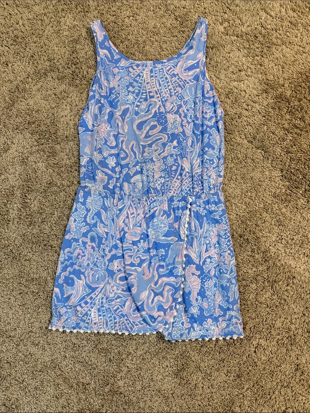 Lilly Pulitzer Girls Blue Floral Print Sleeveless Romper Dress